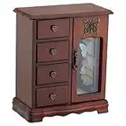 RR ROUND RICH DESIGN Solid Wooden Jewelry Box Makeup and Organizer Women Ring Storage with 4-Drawers Built-in Necklace Carousel and Mirror Brown