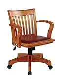 OSP Home Furnishings Deluxe Wood Banker's Desk Chair with Padded Seat, Adjustable Height and Locking Tilt, Fruitwood Finish and Brown Vinyl