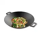 Cast Iron Wok-14” Pre-Seasoned, Flat Bottom Cookware with Handles-Compatible with Stovetop, Oven, Induction, Grill, or Campfire by Classic Cuisine, (82-KIT1088)