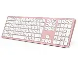 Kabellose Bluetooth Tastatur Beleuchtet mit 4 Bluetooth Kanälen, Wiederaufladbare Dünne Funktastatur mit 7 Farbigen Beleuchtungen, Kabellose Deutsch Tastatur für Mac OS/Windows/iOS/Android, Rosagold