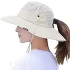 Women's Summer Sun Hat Wide Brim UV UPF50 Protection Hats Foldable Packable Ponytail Bucket Cap for Safari Beach Fishing Gardening Beige