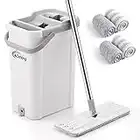oshang Mop and Bucket Set for Home Floor Cleaning, Hands Free Flat Mop, Stainless-Steel Handle, 4 Washable & Reusable Microfiber Pads