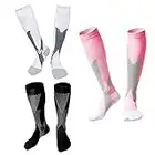 Calze a Compressione Unisex Compressione graduata 20-30 mmHg Misura per Corridori Infermieri Viaggiatori Insegnanti Maternità Fitness Uso medico Stinco Stecche Volo Viaggi (L/XL, black+white+pink)