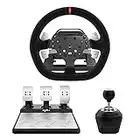 PXN V10 Force Feedback Gaming Steering Wheel and Pedals and Gear Shifter, 270/900° Racing Wheel, Suede Leather Gaming Wheel, Steering Wheel for PC, PS4, Xbox One, Xbox Series X/S