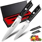 MOSFiATA Kitchen Knife Set 5”/13cm Chef Knife Vegetable Chopping Cooking Knife and 3.5”/9cm Fruit Paring Knife, Professional High Carbon German EN1.4116 Stainless Steel with Bonus Cover x 2, Gift Box