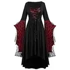 TMOYJPX Vestidos Medievales para Mujer Gotico de Malla Palacio Halloween Disfraz Gracioso Tallas Grandes, Disfraces Medievales Mujer Princesa Vestidos de Fiesta (Negro, M-L)