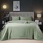 Shilucheng Cooling Breathable Bamboo Bed Sheets Set - Queen Size,1800 Thread Count Super Silky Soft with 16 Inch Deep Pocket, Machine Washable, 4 Piece (Queen,Sage Green)