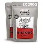 Ember Snacks - Biltong Beef Jerky (2x250g Chilli) Alto en proteínas, bajo en calorías. Refrigerio Bajo en Grasa, Para Llevar