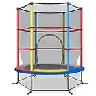 COSTWAY Ø140cm Gartentrampolin mit Sicherheitsnetz, Trampolin bis 45KG belastbar, Indoor-/Outdoortrampolin für Kinder ab 3 Jahre (Bunt)