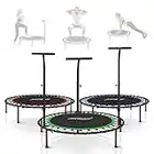 Physionics® Fitness Trampolin - Ø 101 cm, höhenverstellbarer Haltegriff, 120 kg, faltbar, Indoor/Outdoor, mit Gummiseilfederung, Rot/Grün/Blau - Mini, Rebounder, Jumping, Erwachsene/Kinder (Blau)