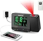 SMARTRO Digital Projection Alarm Clock with Weather Station, Indoor Outdoor Thermometer, USB Charger, Dual Alarm Clocks for Bedrooms, AC & Battery Operated