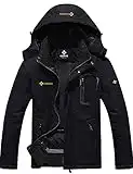 GEMYSE Chaqueta de Esquí Impermeable de Montaña para Hombre Abrigo de Invierno de Lana Antiviento con Capucha (Negro,L)