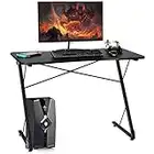 COSTWAY Mesa de Gaming con Luces LED Mesa de Juego en Forma de Z Mesa para Computadora con Escritorio para Hogar Oficina