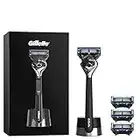 Gillette Fusion 5 ProGlide Coffret Cadeau Haut De Gamme Rasoir Homme, 4 Lames + Support Magnétique, Emballage Recyclable, Noir, Rasoir De Luxe Édition Limitée