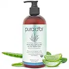 PURA D'OR Organic Aloe Vera Gel (16oz) with Lavender - All Natural Moisturizer for Skin & Hair - Sunburn, Eczema Relief