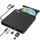 External CD DVD Drive,Guamar USB 3.0 Type C Portable CD/DVD +/-RW Burner CD ROM Optical Disk Reader Writer DVD Player for Laptop PC Mac MacBook Air Pro Windows 11 with SD/TF Slot & 2 USB Ports