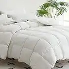 CYMULA Goose Feather Down Comforter Twin Size, Medium Warm Down Duvet Insert, Fluffy Bedding 42 Oz Down Filled with 8 Corner Tabs, Machine Washable White Solid Comforter for All Seasons(68X90)