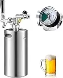 VEVOR Mini Keg Growler 135 Oz, Beer Mini Keg w/Tap Faucet, 304 Stainless Steel Pressurized Growler with Co2 Pressure Regulator, Beer Dispenser Portable Carbonated Growler, Silver