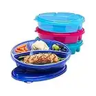 EasyLunchboxes® - Oval Lunch Boxes - Reusable 4-Compartment Food Containers for Work, Travel and Meal Prep, Set of 4, (Jewel Brights)