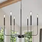 Black Chandeliers Ceiling Lights, 6 Lights Farmhouse Chandeliers Candle Matte Black Ceiling Light Adjustable Chain Industrial Pendant Lighting Hanging Light Fixture for Dining Room Kitchen Living Room