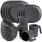 Shopwithgreen Plastic Plates and Bowls Set, Dinnerware Set Service for 4, Square Dishes Set 16 PCS (Plates, Bowls, Mugs) Microwave & Dishwasher Safe