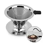 Kerry Coffee Filter, Reusable Stainless Steel Mesh Dripper, Permanent Pour Over Coffee Dripper, Paperless Drip Cone Coffee Filter with Holder Kitchen Tools for Manual Coffee Maker, 1-3 Cups