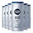 NIVEA MEN Silver Protect Shower Gel Pack of 6 (6 x 250ml), Anti-Bacterial Body Wash with Silver Ions, All-in-1 Shower Gel for Men, Strong NIVEA MEN Shower Gel