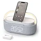 【2023 Newest】 Bluetooth Speaker with Digital Alarm Clock, Wireless Charger, FM Clock Radio, Adjustable LED Night Light, Dual Wireless Speakers,2500mAh Battery for Bedroom,Home, Adaptor (Gray)