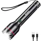 Blukar Lampe Torche LED Rechargeable, 3000L Lampe de Poche LED Ultra Puissante, Lampe Tactique en Aluminium, IPX6 Étanche, 5 Modes d'éclairage & Zoomable pour Camping/Randonnée/Urgence/Bricolage