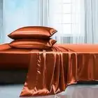 Manyshofu Satin Queen Sheets Set 4 Piece - Soft Silky Satin Sheets Set, Rust Orange Satin Bed Sheets Cooling & Luxury Bedding Sheet Set(1 Satin Fitted Sheet, 1 Satin Flat Sheet, 2 Satin Pillow Cases)