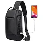 Sacoche Homme Bandouliere Sac Bandoulière Homme Sac de Poitrine Homme Sac a Dos Antivol avec Port de Charge USB Verrou Mot Passe, Imperméable Sling Bag Cross Body Bag pour Sport Voyage, Noir