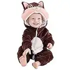 Hinzonek Bambino Animale Pagliaccetto Inverno Con Cappuccio Tuta Pigiama Flanella Tuta Neve Tuta Tuta Neve Neonato Cartoon Cosplay Costume, Scoiattolo, 0-6 Mesi