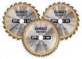 Dewalt Kreissägeblatt-Set 3er Pack, DT1963 (2x 250x30x3.0 mm, 24, WZ, 10° und 1x 250x30x3.0 mm, 48 WZ, 10°, nagelfest, für den Einsatz auf Stationärsägen)