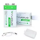 YUESUO 9V Rechargeable Batteries Lithium-ion 650mAh 2-Packs of 9V Battery with 2 in 1 Micro USB Charging Cable for Phone, Smoke Alarm Detector, Toys, Flashlights, Keyboard and More