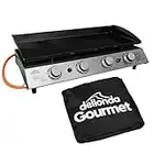 Dellonda 4 Burner Portable Gas Plancha 10kW BBQ Griddle, Supplied with Water Resistant PVC Cover, Stainless Steel - DG234