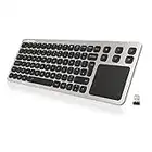 Arteck 2.4G Wireless Touch TV Keyboard with Easy Media Control and Built-In Touchpad Solid Stainless Steel Ultra Compact Full Size QWERTY UK Layout Keyboard for TV-Connected Computer, Smart TV, HTPC