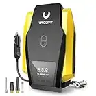 VacLife Tire Inflator Portable Air Compressor - Air Pump for Car Tires (up to 50 PSI), 12V DC Tire Pump for Bikes (up to 150 PSI) w/ LED Light, Digital Pressure Gauge, Model: ATJ-1166, Yellow (VL701)
