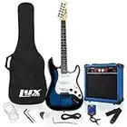 LyxPro 39 inch Electric Guitar Kit Bundle with 20w Amplifier, All Accessories, Digital Clip On Tuner, Six Strings, Two Picks, Tremolo Bar, Shoulder Strap, Case Bag Starter kit Full Size - Blue