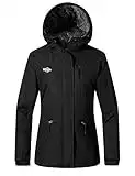 Wantdo Giacca da Sci Montagna Impermeabile Parka da Neve Calda Imbottita Invernale Cappotto da Sci con Cappuccio Antivento Giubbotto da Viaggio Donna Nero S