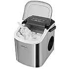 LIVINGbasics Portable Ice Maker, 1.2L Stainless Steel Ice Maker with View-Window, 9 Cubes Ready in 6 Mins, Countertop Ice Machine, 2 Sizes of Bullet Ice for Home Kitchen Office Bar Party