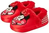 Disney Girls' Minnie Mouse Slippers - Plush Fuzzy Slippers, Non-Skid Sole (Toddler/Little Girl/Big Girl), Size 11-12, Girls' Minnie Mouse Red