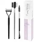 GreenLife® 3Pcs Eyelash Comb Curlers and Double-Ended Eyebrow Brush and Steel Brow Brush Comb Makeup Grooming Cosmetic Brushes Tool Black Eyelash Separator Mascara Applicator