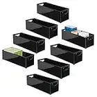 mDesign Juego de 8 cajas organizadoras con asas para oficina – Organizador de escritorio portátil de plástico – Práctica caja de oficina para los cajones o la mesa de despacho – negro