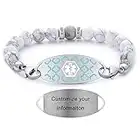 JFJEWER Medical Alert Bracelets for Women Free Engraving, Personalized Customizable Medical ID Bracelet, White Turquoise Beaded Emergency Medical Bracelets - Style 6