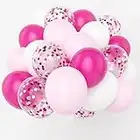 Ballons de Roses 60pcs 12 pouces Ballon de Confettis Rose Ballons Blancs Ballons en Latex Rose Vif pour les Décorations de Douche de Bébé de Mariage