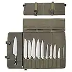 LFSEMINI Chefs Knife Roll Bag 11 Slots, Heavy Duty Waxed Canvas Knife Bag, Hold Home Kitchen Knife Tools Up to 18”, for Camping, Hiking(Army Green)