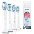 Philips Sonicare Lot de 4 têtes de brosses à dents électriques soniques S Sensitive pour les gencives sensibles, Blanc (Modèle HX6054/07)