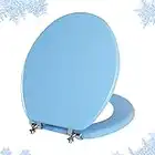 Blue Round Toilet Seat Natural Wood Toilet Seat with Zinc Alloy Hinges, Easy to Install also Easy to Clean, Scratch Resistant Toilet Seat by Angol Shiold (Round, Blue)