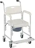 OrtoPrime Silla Ducha WC con Ruedas y Pies Abatibles - 3 en 1 - Silla con Inodoro Incorporado - Silla WC Portátil para Personas Mayores - Silla de Ruedas Ducha - silla de baño geriatrica