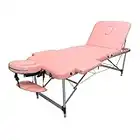 3-Section Aluminum 84 Inch Portable Massage Table Facial SPA Bed Tattoo with Carry Case, Face Cradle and Arm Rests, Home Therapist (Sakura Pink)